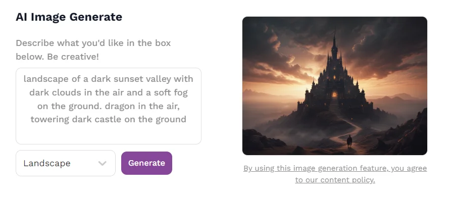 AI image generation panel with a generated cover background