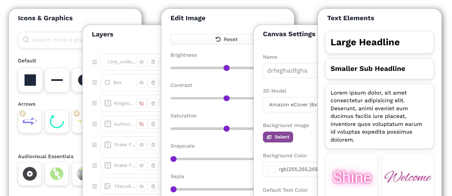 Editor with layers panel and text effects