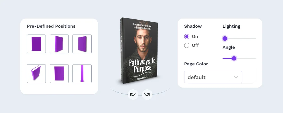 3D lighting and shading controls on a hardcover render